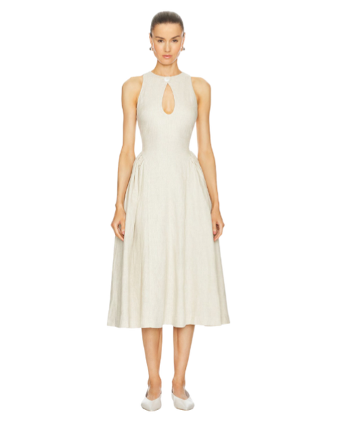 womens beige linen dress Helena One Shoulder Linen Mini Dress / Natural Beige | MESHKI main image 0