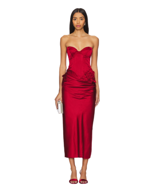 ilaria corset midi dress LPA Ilaria Corset Midi Dress in Red