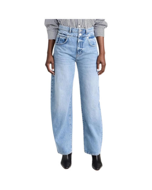 Double Waist Long Barrel Jeans