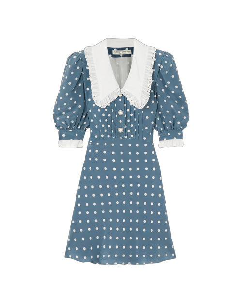 Broderie anglaise-trimmed polka-dot silk mini dress