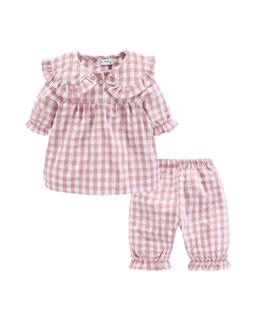 Mud Kingdom Toddler Girls Pajama Set Plaid Peter Pan Collar Summer Pink 2T