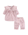 Mud Kingdom Toddler Girls Pajama Set Plaid Peter Pan Collar Summer Pink 2T