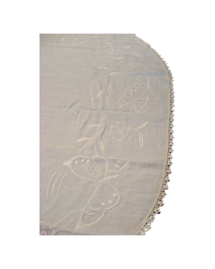 Vintage Round White Linen Tablecloth