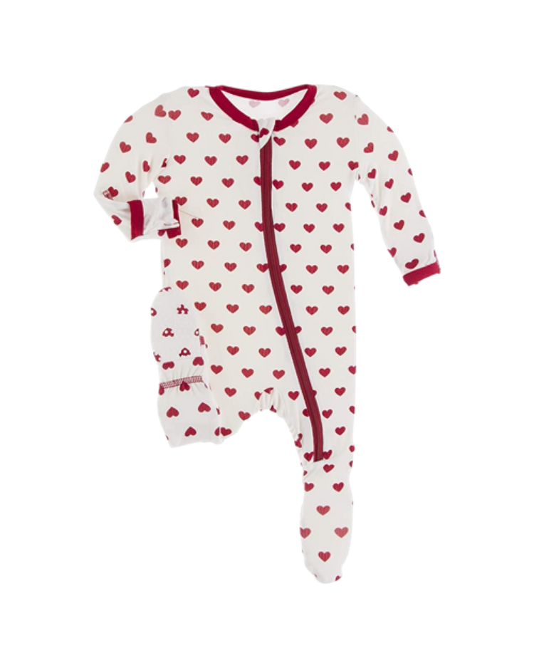 Natural Hearts Valentines Days Footie with Zipper