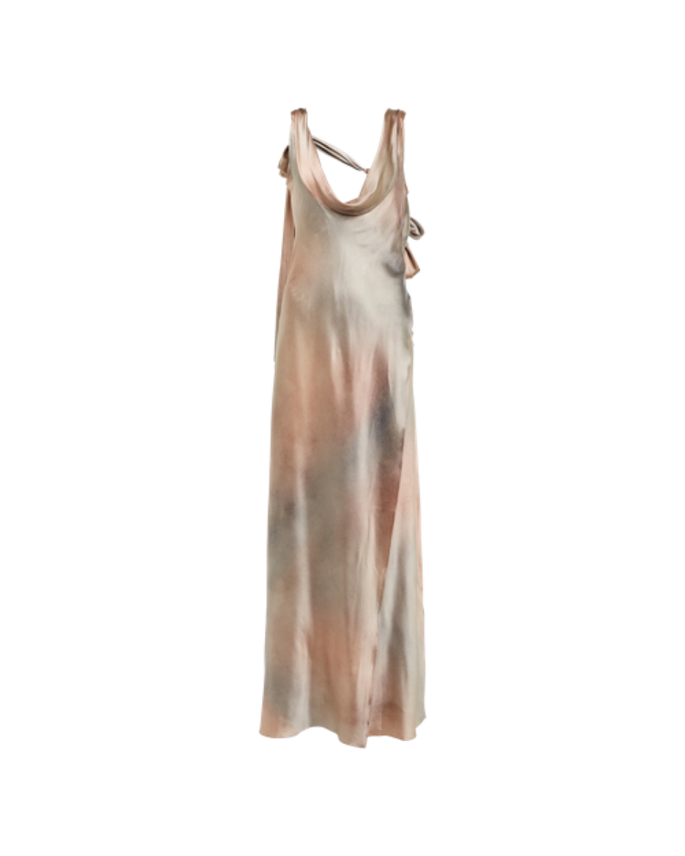 Tie-back silk-blend satin wrap gown