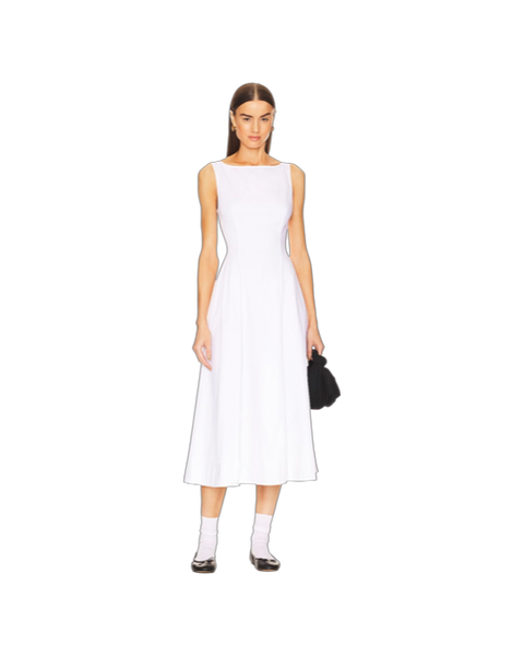 white christmas dresses Stretch Cotton Sateen Midi Dress