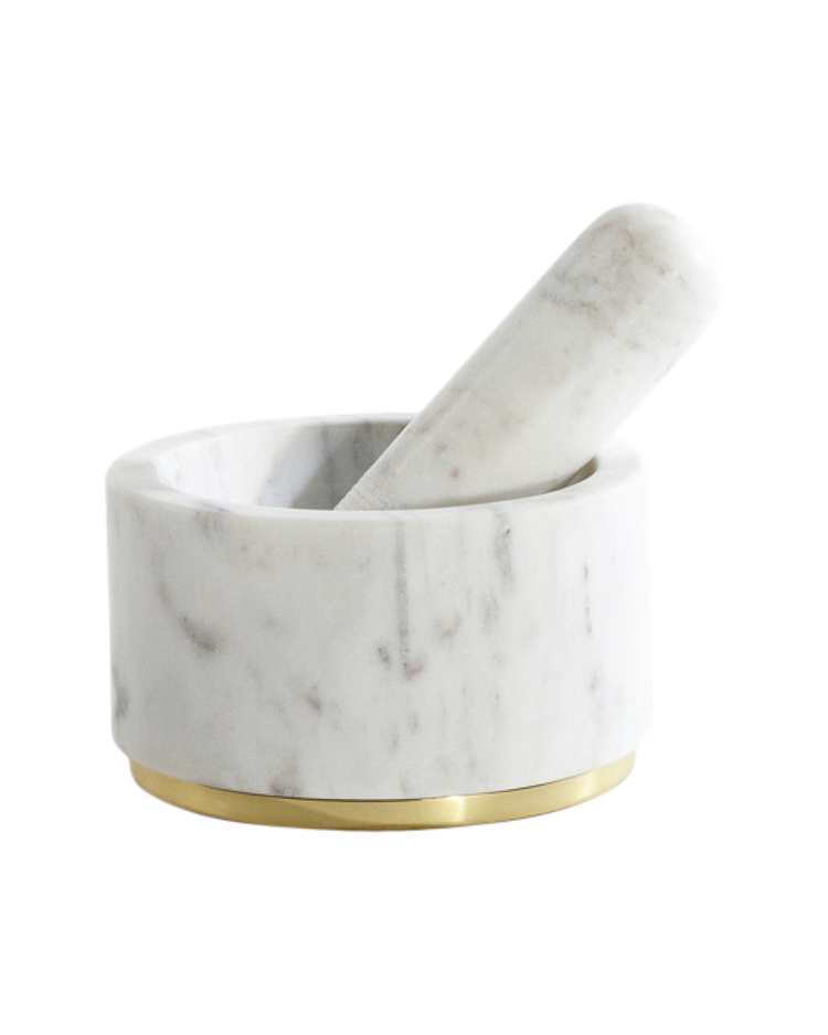 Simple Marble And Brass Mortar And Pestle